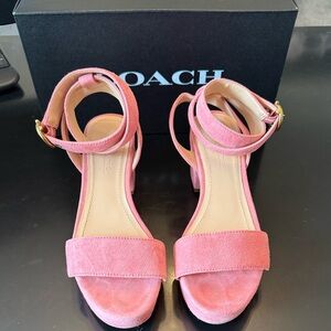 Coach Pink Suede Ankle-Strap Block Heels